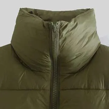 Hixiaohe Women's Winter Crop Vest Puffer Lightweight Stand Collar Padded Vest Zip Up Sleeveless Jacket(Army Green,M)