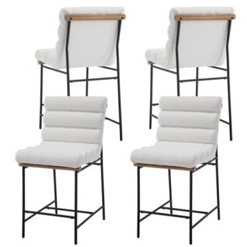 Guyou 25" Modern Upholstered Counter Stools Set of 4, Boucle Armless Counter Height Chairs Black Met...