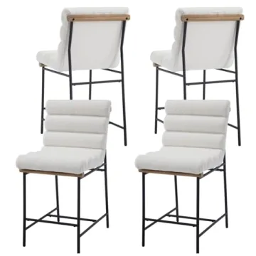 Guyou 25" Modern Upholstered Counter Stools Set of 4, Boucle Armless Counter Height Chairs Black Met...