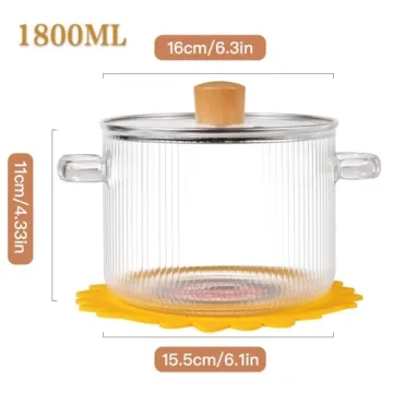 Clear Glass Cooking Pot With Lid And Brush On Stove - 1.8L(61oz) Borosilicate Glass Simmer Pot With Cover - Glass Cookware Stovetop Pot Set For Pasta Noodle, Soup, Milk