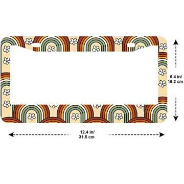 2Pcs Rainbow Retro License Plate Frames Cover Holders Stainless Steel Rainbow Retro License Plate Cover with Screw Caps Cover and Screwdriver Set - 2-Hole for Girl Women (Rainbow Retro)