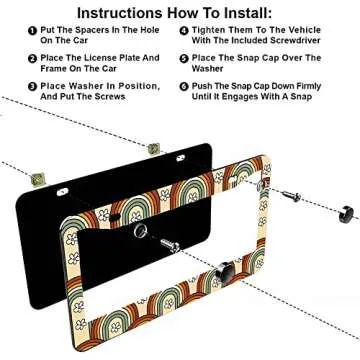 2Pcs Rainbow Retro License Plate Frames Cover Holders Stainless Steel Rainbow Retro License Plate Cover with Screw Caps Cover and Screwdriver Set - 2-Hole for Girl Women (Rainbow Retro)