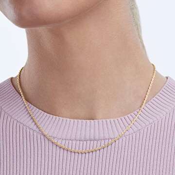 Amazon Essentials Yellow Gold Plated Sterling Silver Diamond Cut Rope Chain Necklace, 16" (previously Amazon Collection)