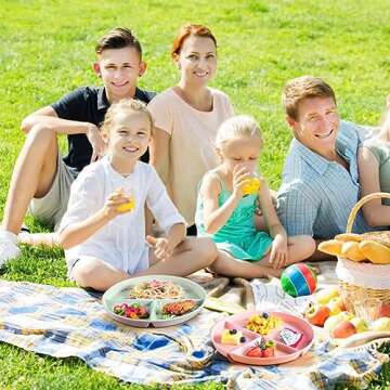 PUPOPIK 9" Unbreakable Divided Plates Set of 5, Wheat Straw Plate Reusable Dinnerware Portion Control Plate, Round Bariatric Plastic Plate for Kids Adults, BPA-free, Dishwasher Safe