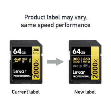 Lexar 64GB Professional 2000x SDXC Memory Card, UHS-II, C10, U3, V90, Full-HD & 8K Video, Up To 300MB/s Read, for DSLR, Cinema-Quality Video Cameras (LSD2000064G-BNNNU)