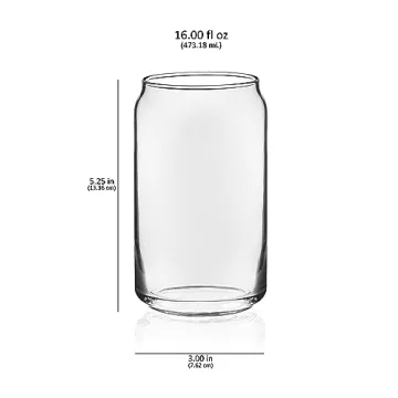 Libbey Classic Can Tumbler Glasses Set of 4, Clear Kitchen Glassware Sets for Beverages and Cocktails, Lead-Free, Cute Drinking Glasses, 16-Ounce