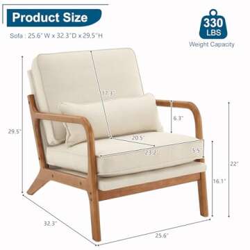 VINGLI Cozy Living Room Chairs, Fine Linen Beige Accent Chairs Set of 2, Wood Lounge Chairs for Bedr...