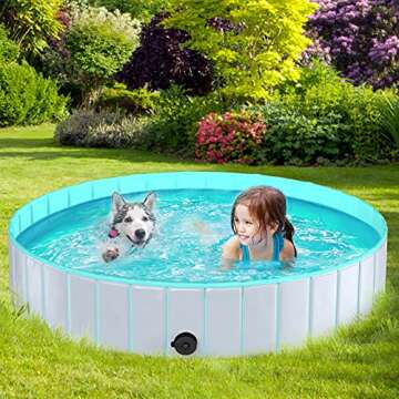 Foldable Dog Pool by LUNAOO- Portable Kiddie Pool, Durable PVC Outdoor Swimming Pool for Large Small Dogs (L - 47'' x 12'', Light Gray)
