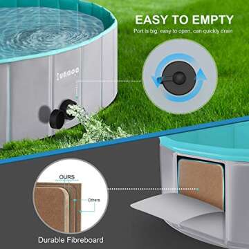 Foldable Dog Pool by LUNAOO- Portable Kiddie Pool, Durable PVC Outdoor Swimming Pool for Large Small Dogs (L - 47'' x 12'', Light Gray)