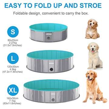 Foldable Dog Pool by LUNAOO- Portable Kiddie Pool, Durable PVC Outdoor Swimming Pool for Large Small Dogs (L - 47'' x 12'', Light Gray)