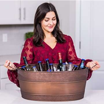 BREKX Aspen Galvanized Tub, Copper Finish Metal Ice and Drink Cooler for Parties, Sealed Leak Resistant Party Cooler, Easy to Clean, Handcrafted, Large Oval 25-Quart (6 Gallon), 30 Bottle Bucket