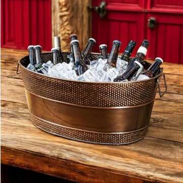 BREKX Aspen Galvanized Tub, Copper Finish Metal Ice and Drink Cooler for Parties, Sealed Leak Resistant Party Cooler, Easy to Clean, Handcrafted, Large Oval 25-Quart (6 Gallon), 30 Bottle Bucket