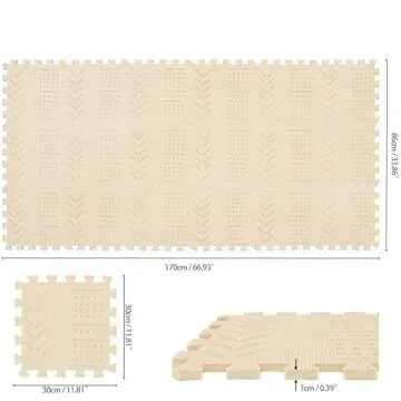 qqpp EVA 18 Tiles Baby Play Mat for Playing, Interlocking Foam Floor Mats for Tummy Time & Crawling, Puzzle Flooring Tiles with Laser Pattern for Kids. Beige. QL-91(J) b18N