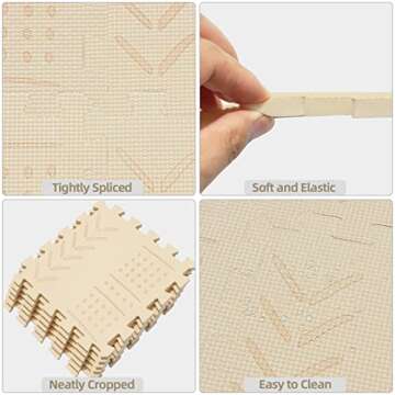 qqpp EVA 18 Tiles Baby Play Mat for Playing, Interlocking Foam Floor Mats for Tummy Time & Crawling, Puzzle Flooring Tiles with Laser Pattern for Kids. Beige. QL-91(J) b18N