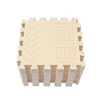 qqpp EVA 18 Tiles Baby Play Mat for Playing, Interlocking Foam Floor Mats for Tummy Time & Crawling, Puzzle Flooring Tiles with Laser Pattern for Kids. Beige. QL-91(J) b18N