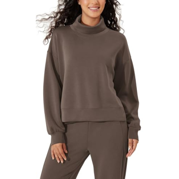 ODODOS Modal Soft Split Hem Turtleneck Sweatshirts for Women Long Sleeve Casual Pullover Top, Wood B...