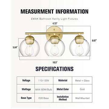 Emak Gold Bathroom Light 3-Light Fixture for Luxury Homes