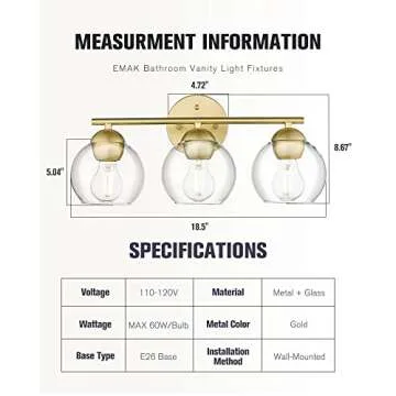 Emak Gold Bathroom Light 3-Light Fixture for Luxury Homes
