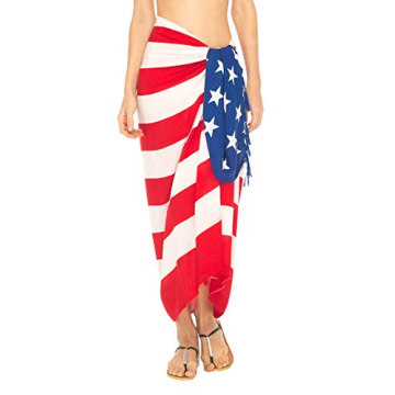 SHU-SHI Womens Beach Swimsuit Cover Up American Flag Sarong Wrap & Coconut Clip