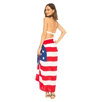 SHU-SHI Womens Beach Swimsuit Cover Up American Flag Sarong Wrap & Coconut Clip