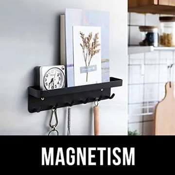 Magnetic Key Holder with Shelf and Hooks for Stylish Organization