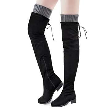 Pcavin Thigh High Socks for Women - Cozy Cable Knit Over the Knee Style in Gray
