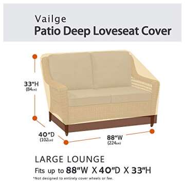 VAILGE Heavy Duty Deep Patio Sofa Cover,100% Waterproof Outdoor Sofa Cover, Large Lawn Patio Furnitu...