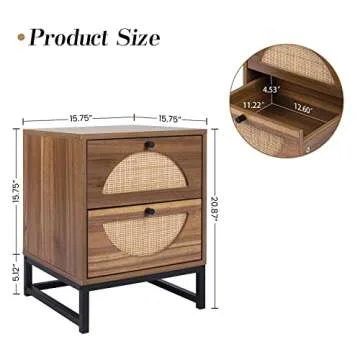 AWQM Rattan Nightstand Set of 2 - Stylish Brown End Tables