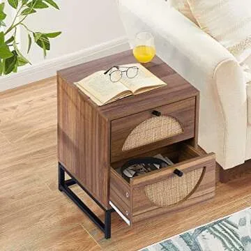 AWQM Rattan Nightstand Set of 2 - Stylish Brown End Tables