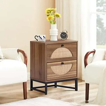 AWQM Rattan Nightstand Set of 2 - Stylish Brown End Tables