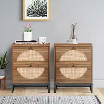 AWQM Rattan Nightstand Set of 2 - Stylish Brown End Tables