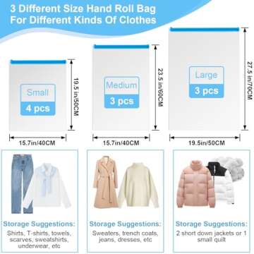 Compression Bags for Travel, 10 PCS Space Saver Bags, Hand Roll Vacuum Packing Bags for Travel, No Vacuum Needed, (3 Large, 3 Medium, 4 Small), Clothing, Luggage, Home Organizers Storage Bags