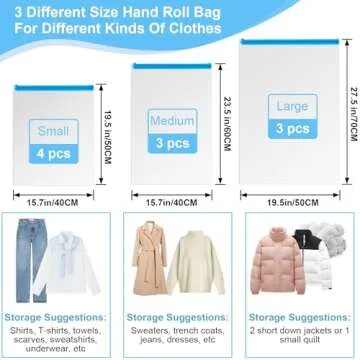 Compression Bags for Travel, 10 PCS Space Saver Bags, Hand Roll Vacuum Packing Bags for Travel, No Vacuum Needed, (3 Large, 3 Medium, 4 Small), Clothing, Luggage, Home Organizers Storage Bags