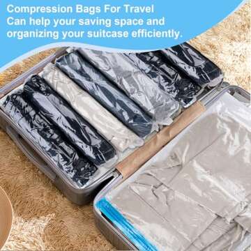 Compression Bags for Travel, 10 PCS Space Saver Bags, Hand Roll Vacuum Packing Bags for Travel, No Vacuum Needed, (3 Large, 3 Medium, 4 Small), Clothing, Luggage, Home Organizers Storage Bags