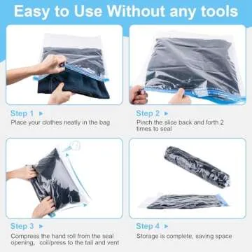 Compression Bags for Travel, 10 PCS Space Saver Bags, Hand Roll Vacuum Packing Bags for Travel, No Vacuum Needed, (3 Large, 3 Medium, 4 Small), Clothing, Luggage, Home Organizers Storage Bags