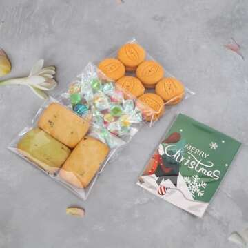 SOMIOCO Clear Cellophane Bags Self Adhesive Treat Bags Cello Cookie Bags Small Self Sealing Plastic gift Bags 1.4 Mil for Bakery Candies Candle Soap Card 200 Pcs 3 x 4In