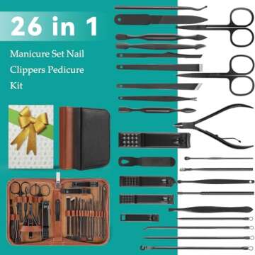 Manicure Set, Professional Nail Clippers Pedicure Kit 26 Pieces Nail Care Tools for Travel & Groomin...