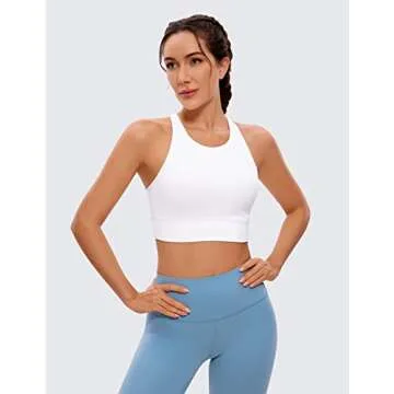 CRZ YOGA Womens Butterluxe Strappy High Neck Longline Sports Bra - Padded Criss Cross Back Workout S...