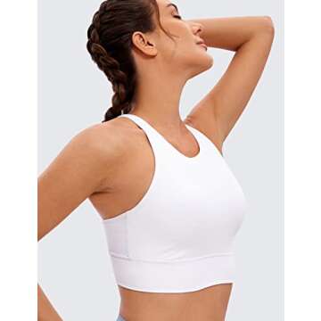CRZ YOGA Womens Butterluxe Strappy High Neck Longline Sports Bra - Padded Criss Cross Back Workout Sports Bras Crop Tank Top White Medium