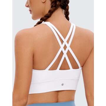 CRZ YOGA Womens Butterluxe Strappy High Neck Longline Sports Bra - Padded Criss Cross Back Workout Sports Bras Crop Tank Top White Medium