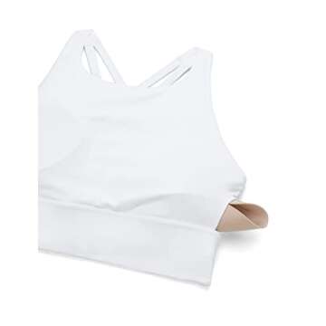 CRZ YOGA Womens Butterluxe Strappy High Neck Longline Sports Bra - Padded Criss Cross Back Workout Sports Bras Crop Tank Top White Medium