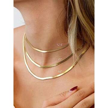 FOCALOOK Yellow Gold Plated Snake Chain Necklace Gold Herringbone Necklace Choker Necklaces for Women 3MM(W) 12.5+3.5"(L)