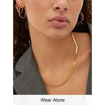 FOCALOOK Yellow Gold Plated Snake Chain Necklace Gold Herringbone Necklace Choker Necklaces for Women 3MM(W) 12.5+3.5"(L)