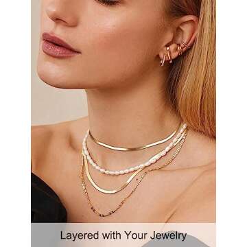 FOCALOOK Yellow Gold Plated Snake Chain Necklace Gold Herringbone Necklace Choker Necklaces for Women 3MM(W) 12.5+3.5"(L)