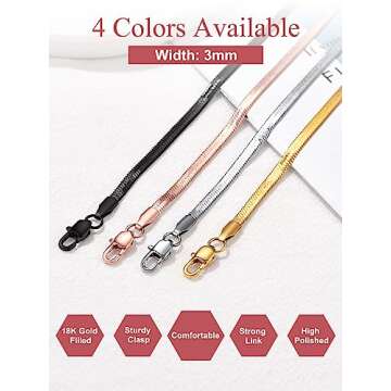 FOCALOOK Yellow Gold Plated Snake Chain Necklace Gold Herringbone Necklace Choker Necklaces for Women 3MM(W) 12.5+3.5"(L)