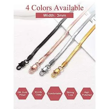 FOCALOOK Yellow Gold Plated Snake Chain Necklace Gold Herringbone Necklace Choker Necklaces for Women 3MM(W) 12.5+3.5"(L)