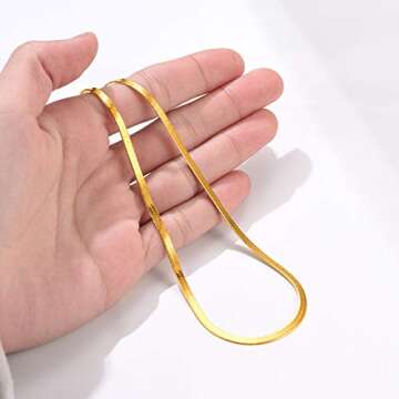 FOCALOOK Yellow Gold Plated Snake Chain Necklace Gold Herringbone Necklace Choker Necklaces for Women 3MM(W) 12.5+3.5"(L)