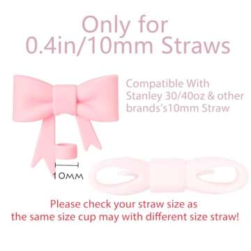 Oddyami Bow Straw Covers Cap Toppers Compatible with Stanley Tumbler Cups, Cute Pink 10mm Reusable S...