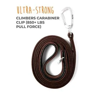 Mighty Paw Leather Dog Leash for Large Breeds - Soft Padded Handle - Extra D-Ring for Waste Bags - Strong Climbers Clip - 6 Ft Dog Leashes for Large Breeds - Leather Lead - Brown