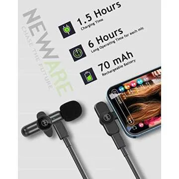 NEWWARE Wireless Lavalier Microphones for iPhone iPad, Lapel Mic with Charging Case and LCD Display, Plug-Play, Noise Reduction, for Recording, Vlog, TikTok, Live Stream (K3)